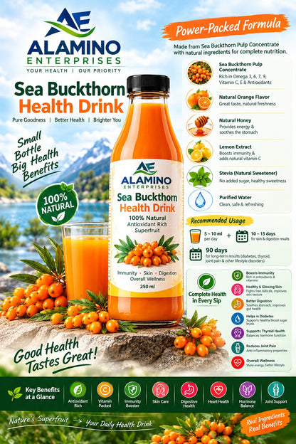 Alamino Sea Buckthorn Health Drink – 250ml | 100% Natural Antioxidant Rich